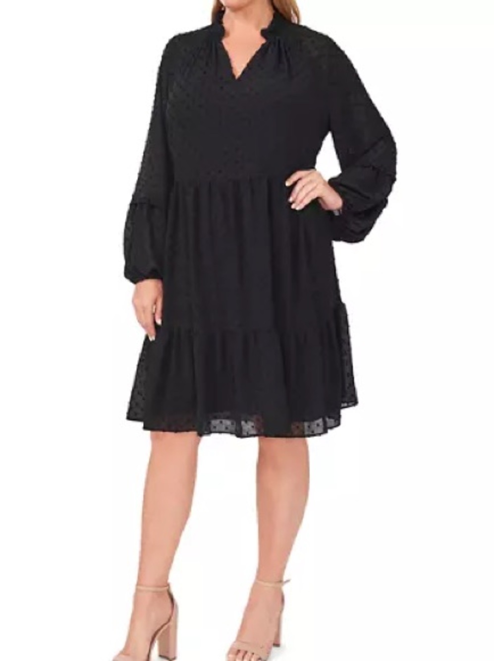 CeCe Black Tiered Long Sleeve Dress